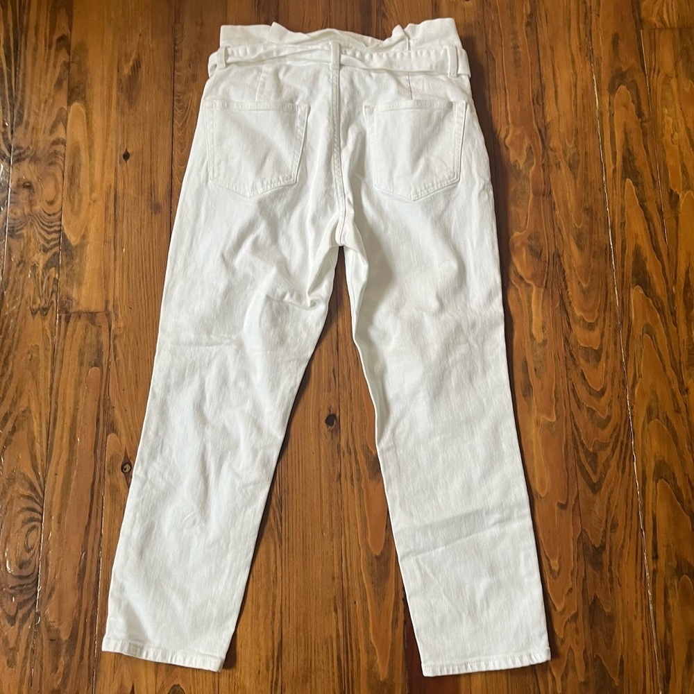 FRAME White High Waist Belted Pleated Pegged Jeans in 29 Crop - Picture 4 of 8